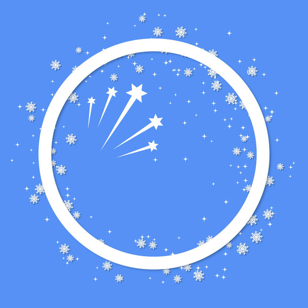 Blue Christmas and New Year background with round frame - Vektor, obrázek