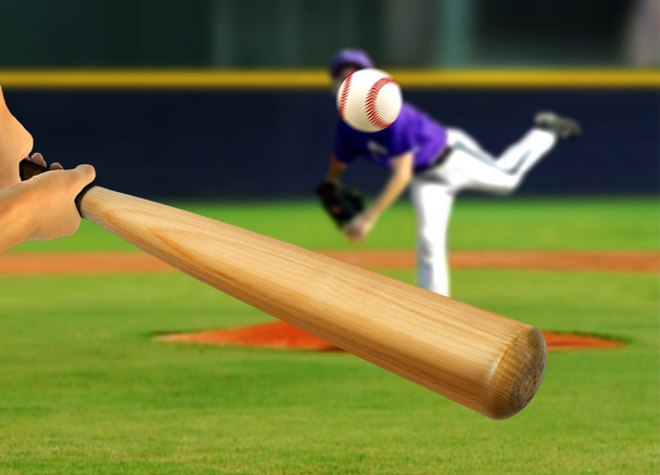 Lanzador de béisbol lanzando bola a bateador
 - Foto, imagen
