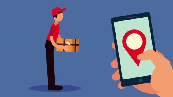 courier lifting box and smartphone delivery service - Footage, Video