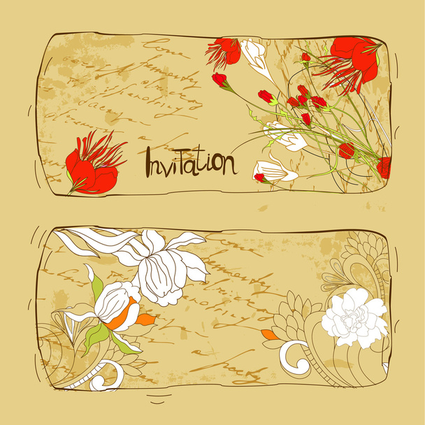 Ретро стилізовані запрошення з квітами - Вектор, зображення