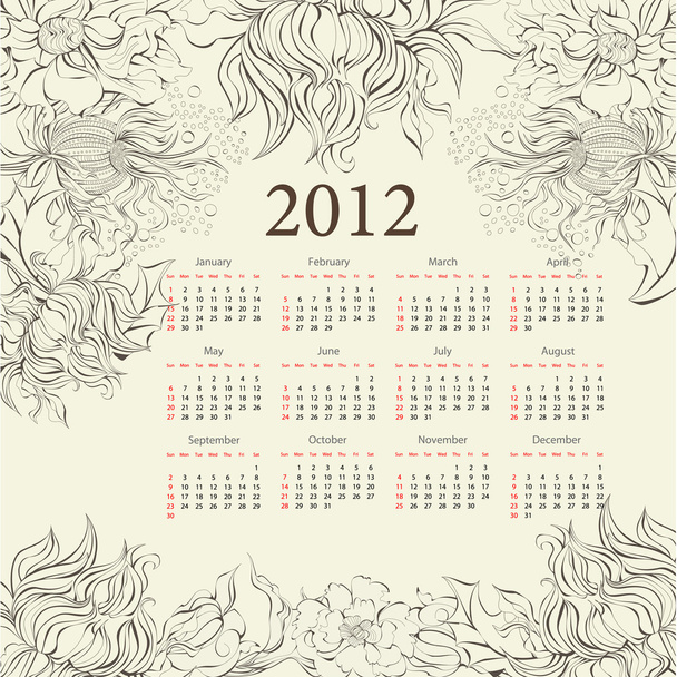 Floral calendar for 2012 - Διάνυσμα, εικόνα