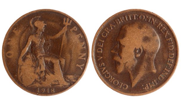 antyczne monety z Wielkiej Brytanii 1918 roku - Zdjęcie, obraz