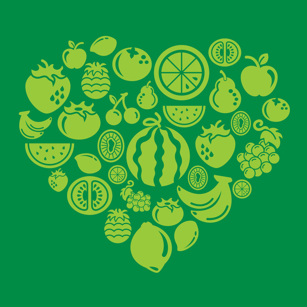 Fruits Icons in heart shape - Vector, Image