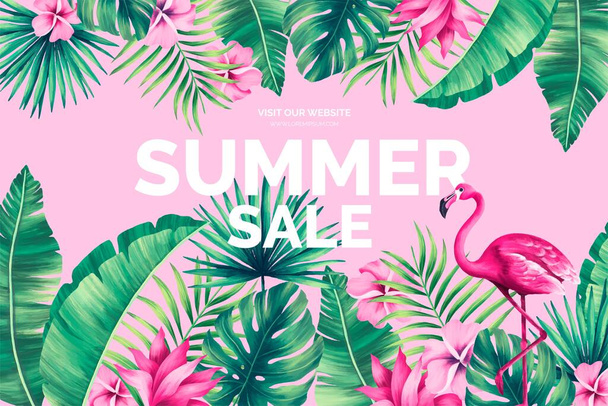 summer sale background with tropical nature - Вектор,изображение
