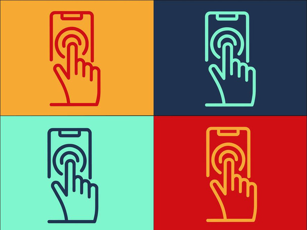 Finger Presses Smartphone Szablon Logo, Prosta płaska ikona dłoni, palec, telefon komórkowy - Wektor, obraz