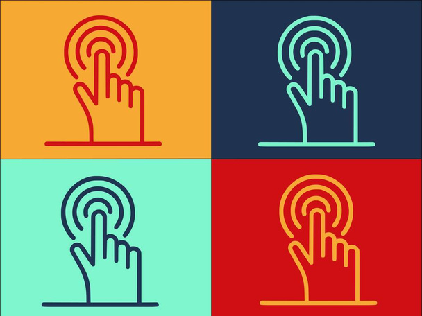 Finger Presses A Button Logo Template, Icona piatta semplice di pulsante, dito, mano - Vettoriali, immagini