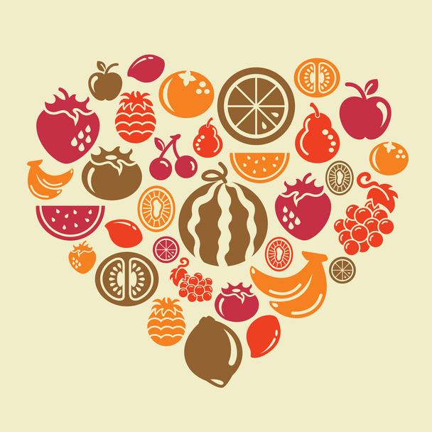 Fruits Icons in heart shape - Vector, Image