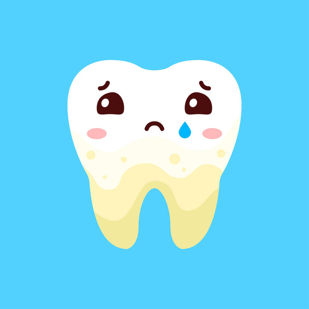 Un diente llorón con una capa. Odontología. Tratamiento dental en una clínica dental. Estilo plano. Ilustración vectorial - Foto, Imagen