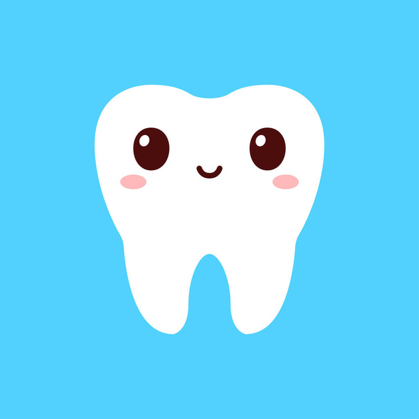 喜びの感情を持つ健康な歯。歯だ。歯科クリニックでの歯科治療。フラットスタイル。ベクターイラスト - 写真・画像
