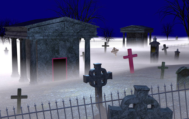 Halloween-Friedhof mit gruseligen Grabsteinen - Foto, Bild