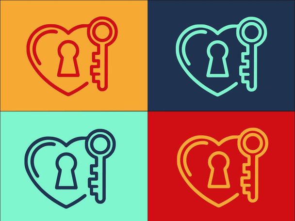 Heart Key Credibility Logo Template, Eenvoudige platte icoon van hart, geloofwaardigheid, sleutel - Vector, afbeelding