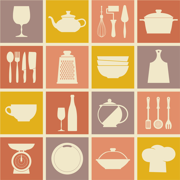 Cocina y platos de cocina iconos
 - Vector, imagen
