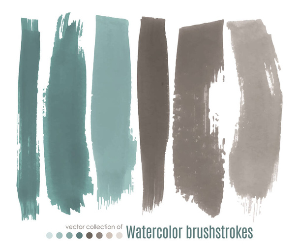 Beige Watercolor Brush strokes. Vector Isolated Set. Art Drawn Smears. Teal Water Brushstrokes Background. Trace of - Vector, Image