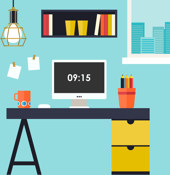 Home office flat interior - Vector, Image