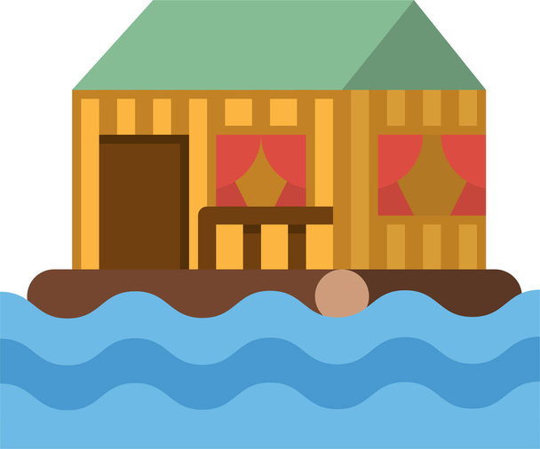 дом плавучий дом значок в плоском стиле - Вектор,изображение
