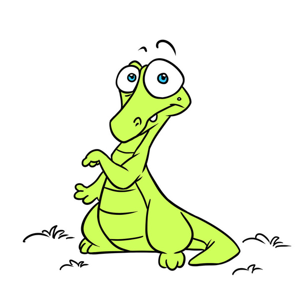 Sad little green crocodile surprise illustration cartoon - 写真・画像