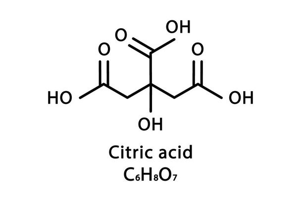 クエン酸分子構造。クエン酸骨格化学式。化学分子式ベクトル図 - ベクター画像