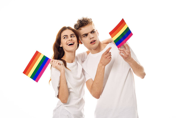 couple Flag lgbt transgender sexual minorities light background - Foto, Imagen