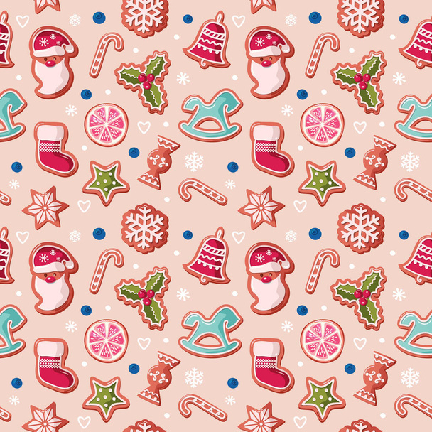 Christmas seamless background. Gingerbread cookies. Traditional festive pattern for wrapping paper, banners, pajamas. Raster - Valokuva, kuva