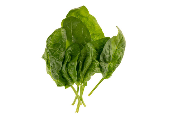 bunch of raw spinach leaves isolated on white background, Top view, flat lay with clipping path - Photo, Image