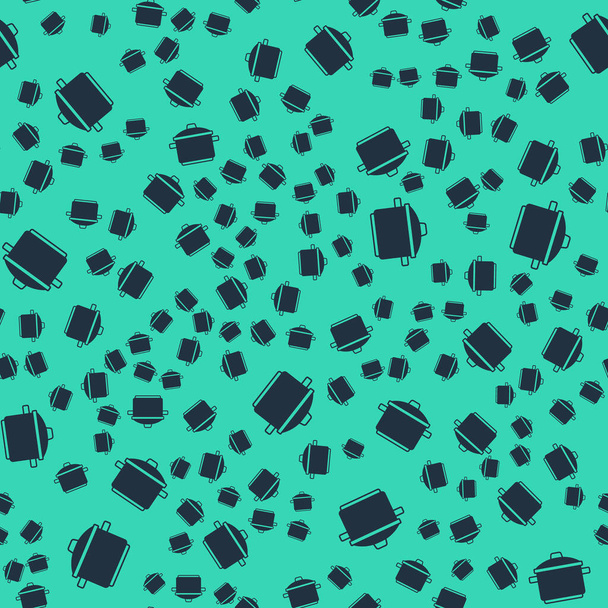Icône de casserole noire motif isolé sans couture sur fond vert. Faire bouillir ou ragoût symbole de la nourriture. Vecteur - Vecteur, image