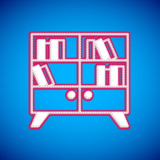 Biblioteca blanca icono de estantería aislado sobre fondo azul. Vector - Vector, Imagen