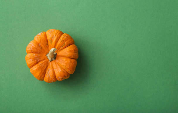 Whole fresh pumpkin on green background - 写真・画像