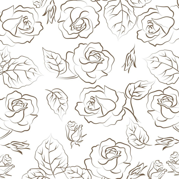 Elegant outline drawing of rose's flowers, vector illustration. - Vektör, Görsel