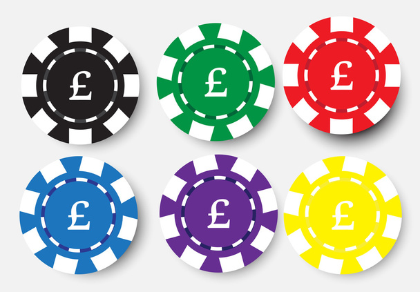 zes pokerfiches geïsoleerd op witte achtergrond - Vector, afbeelding