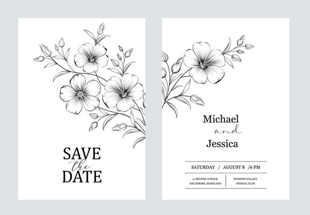 Κάρτα πρόσκλησης για λουλούδια. Πρότυπο βοτανολογίας γάμου. - Διάνυσμα, εικόνα