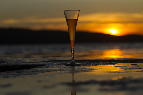 Glass of wine at sunset - Фото, зображення