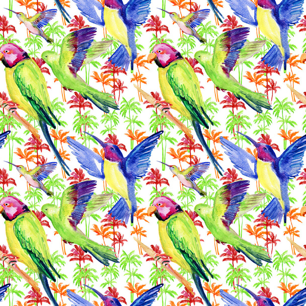 akvarell pálmafák és papagáj - Fotó, kép
