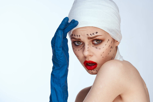 portrait of a woman rejuvenation facial injection cosmetic procedures light background - Photo, image
