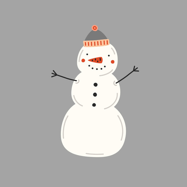 Snowman in a hat on a grey background. Vector illustration - Vector, Image