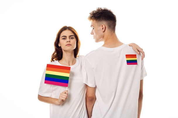 couple Flag lgbt transgender sexual minorities light background - Φωτογραφία, εικόνα