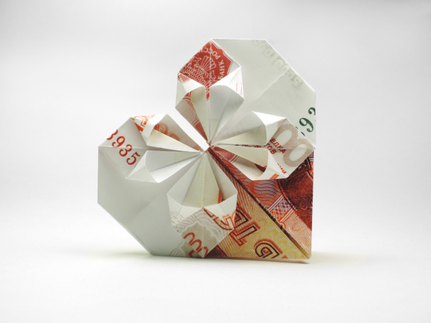 origami heart of five thousand ruble note - Photo, Image