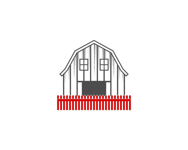 Granero con ilustración de valla roja - Vector, Imagen