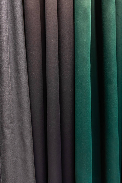 Set of dark multi-colored dense fabrics of uniform texture. - Photo, Image
