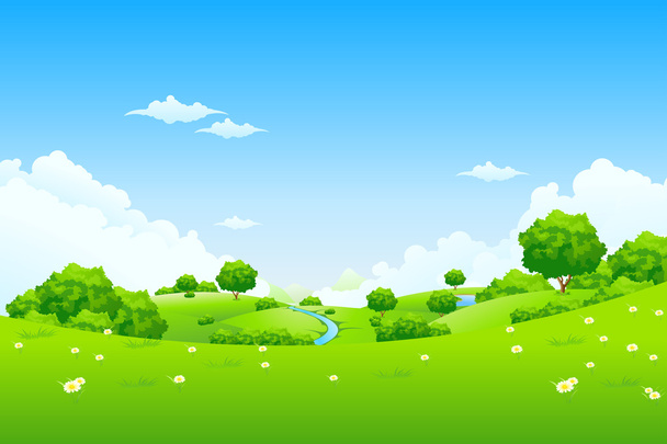 Зелений пейзаж з деревами
 - Вектор, зображення