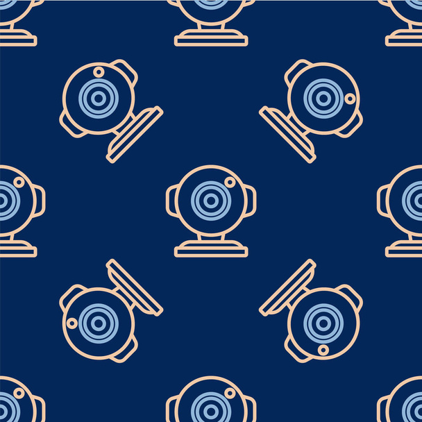 Line Web-Kamera-Symbol isoliert nahtlose Muster auf blauem Hintergrund. Chat-Kamera. Webcam-Symbol. Vektor - Vektor, Bild