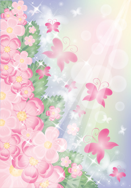 Flowers and Butterflies greeting card. vector illustration - Διάνυσμα, εικόνα