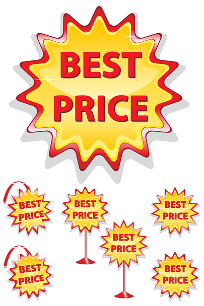 白 - 最高の価格で隔離される赤と黄色の販売アイコンを設定 - ベクター画像