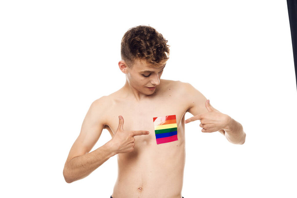 man with lgbt flag transgender community discrimination - Foto, Imagen