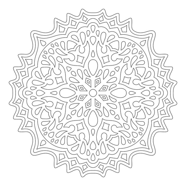 Beautiful monochrome linear illustration for adult coloring book page with abstract single pattern isolated on the white background - Vettoriali, immagini