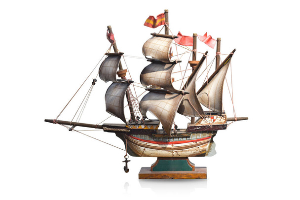 side view di cut chinese junk on white background, decoration, vintage, copy space - Photo, Image