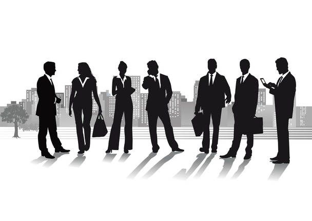 Group of business people with cityscape - Vector, Image
