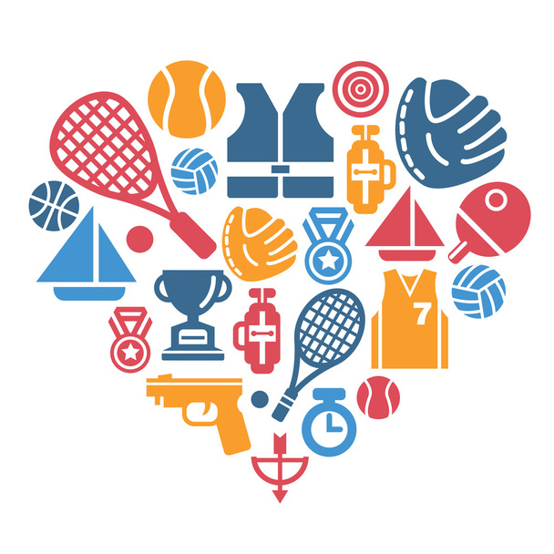 Sport Icons in Heart Shape - Vector, Image