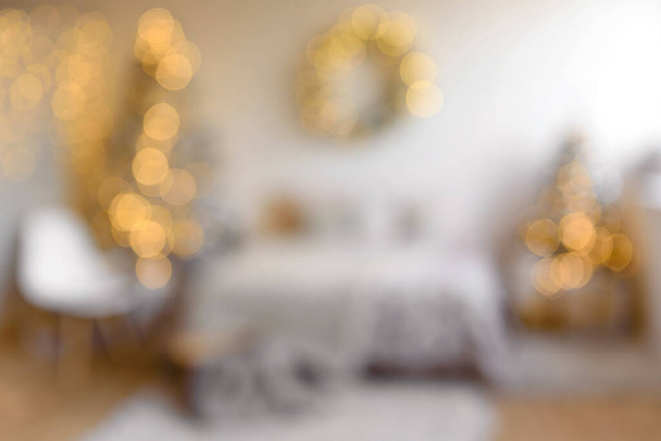 Christmas defocus festive design, defocused garland lights, bokeh effect. New year background - Photo, Image