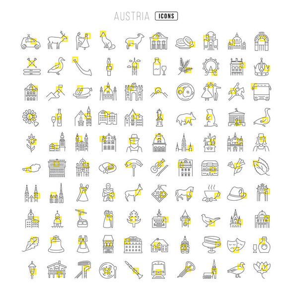 Österreich. Sammlung perfekt dünner Icons für Webdesign, App und die modernsten Projekte. Das Schilderset für die Kategorie Städte und Länder. - Vektor, Bild