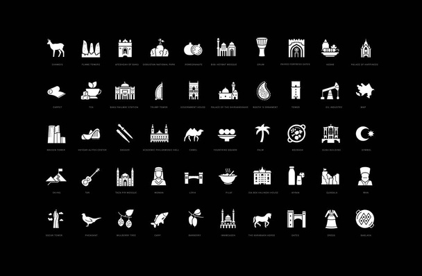 Azerbaijan. Collection of perfectly simple monochrome icons for web design, app, and the most modern projects. Universal pack of classical signs for category Countries and Cities. - Vector, Image